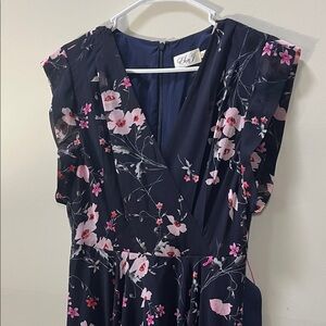 Eliza J Navy Maxi Dress with Pink Floral Design